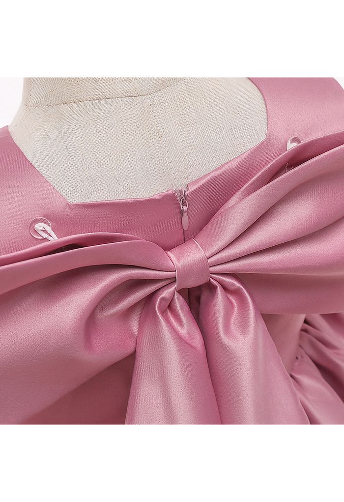 Robe de princesse sans manches à grand nœud dans le dos en rose pour les enfants