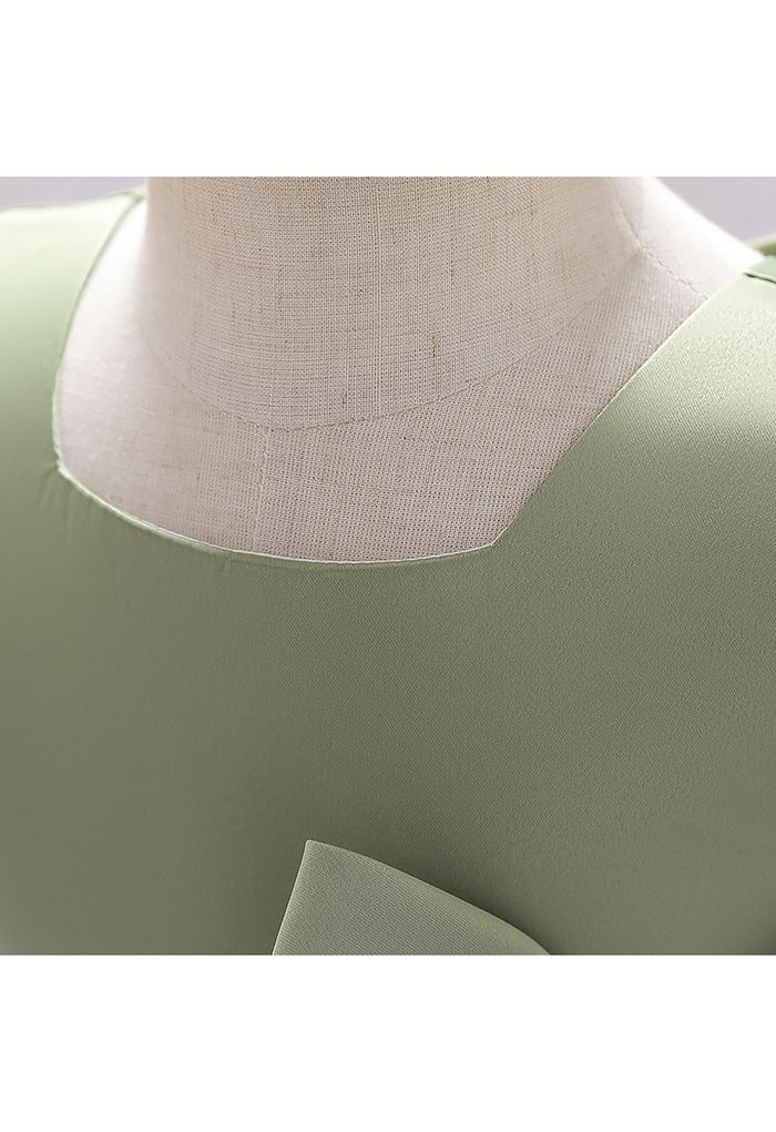 Robe de princesse sans manches à grand nœud dans le dos en vert mousse pour les enfants