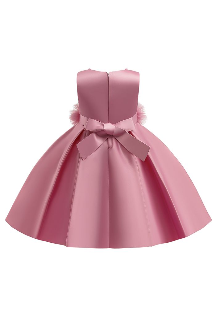 Robe de princesse en maille à volants en dentelle florale en rose pour les enfants