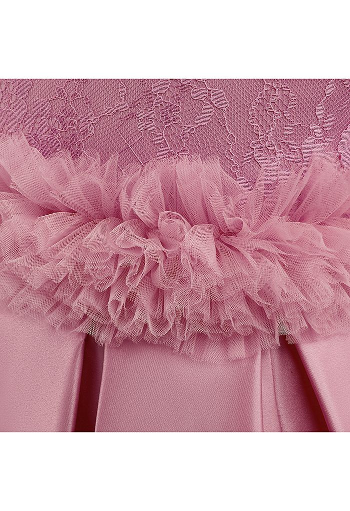 Robe de princesse en maille à volants en dentelle florale en rose pour les enfants