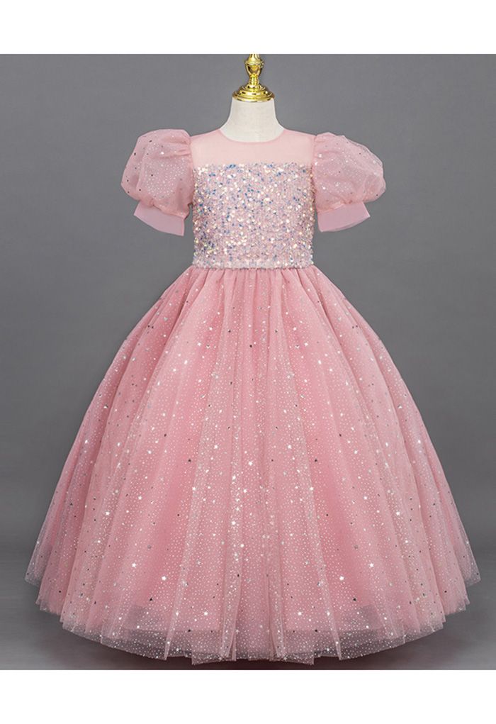 Robe en tulle à sequins scintillants rose pour enfants