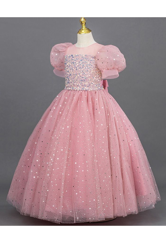 Robe en tulle à sequins scintillants rose pour enfants