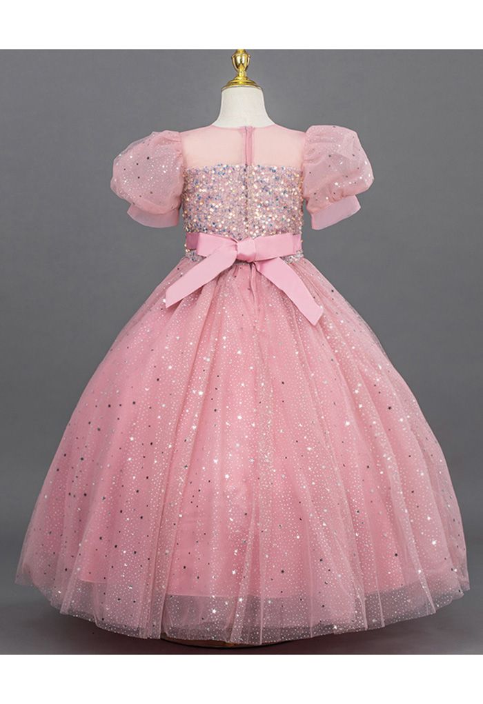 Robe en tulle à sequins scintillants rose pour enfants