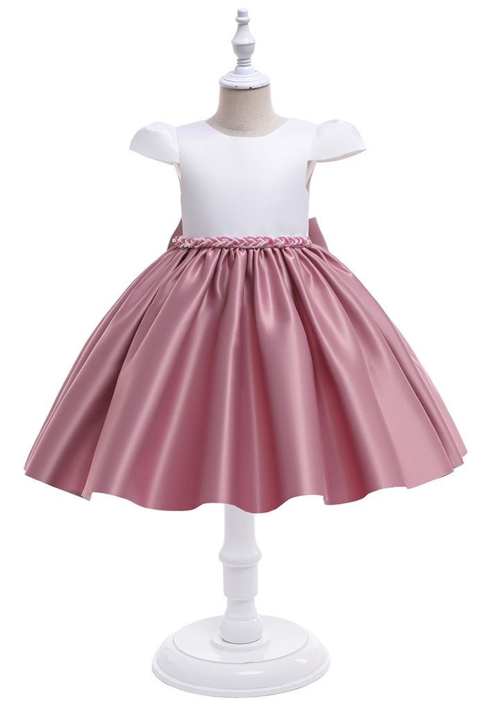 Robe de princesse à mancherons à taille perlée en rose pour enfants