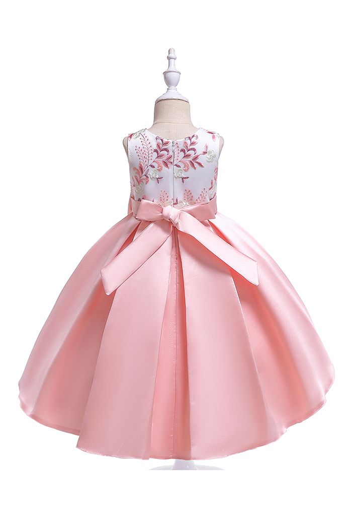 Robe de princesse Hi-Lo brodée avec nœud papillon en rose pour enfants