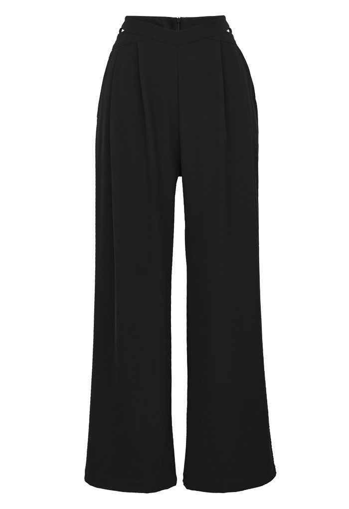 Pantalon large à taille découpée en noir