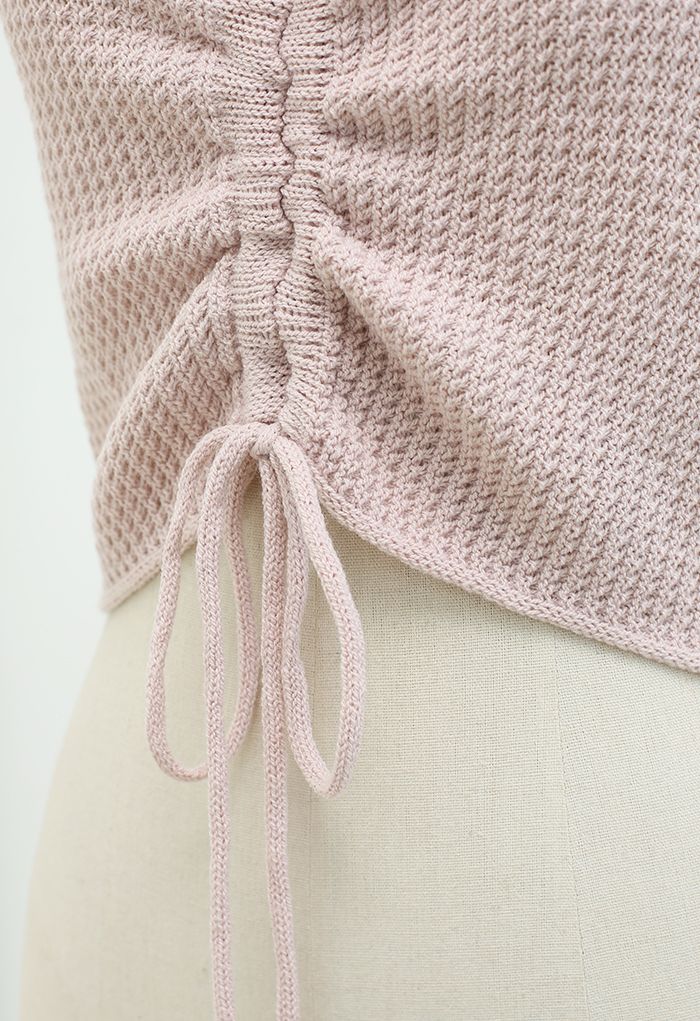 Crop top en tricot gaufré à volants avec cordon de serrage en vieux rose