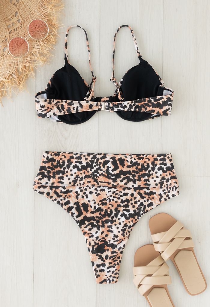 Ensemble de bikini taille haute bustier imprimé léopard