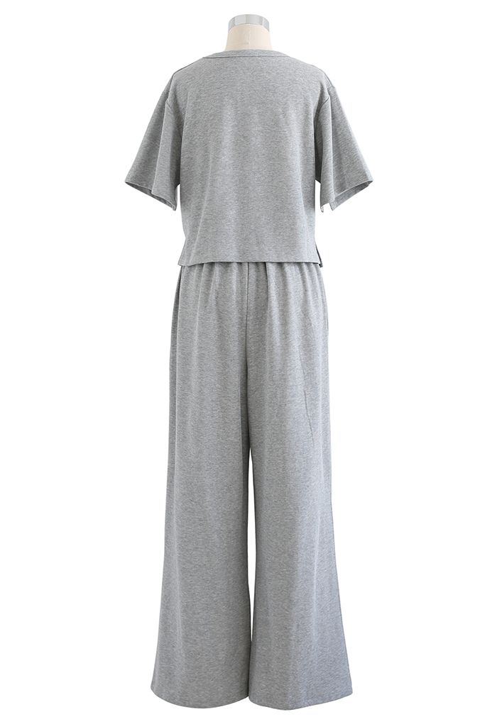 Ensemble t-shirt et pantalon large de loisirs en gris