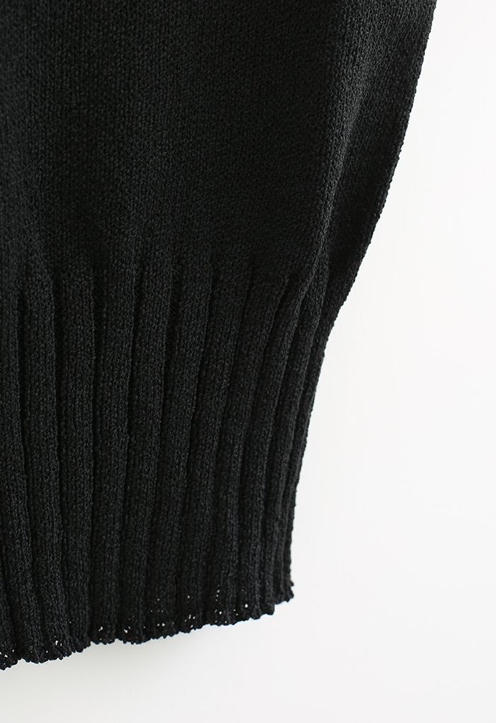 Camisole courte en tricot à encolure en V en noir