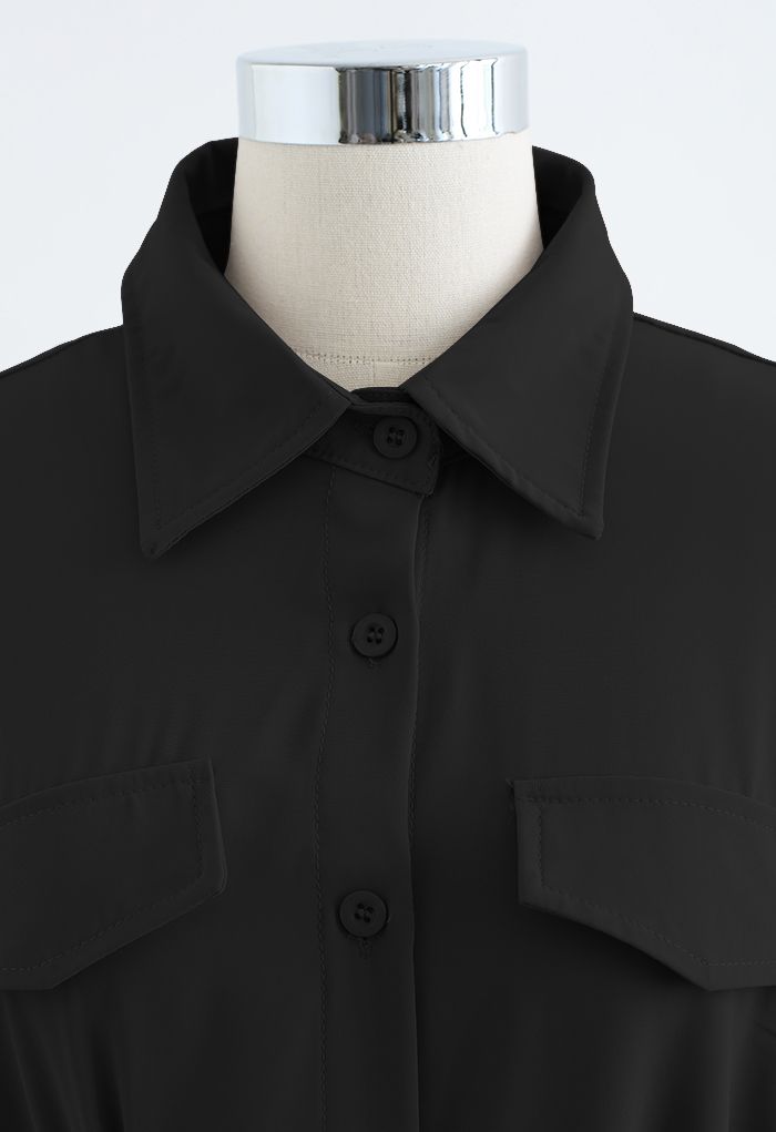 Chemise ample fluide à ceinture à boucle en noir