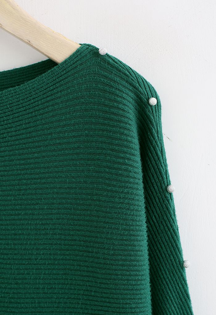Pull en tricot à manches chauve-souris nacré en vert
