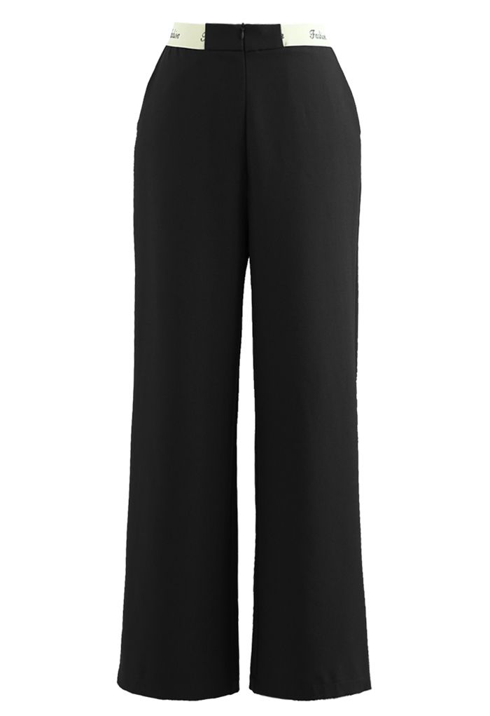 Pantalon droit à taille contrastante en noir