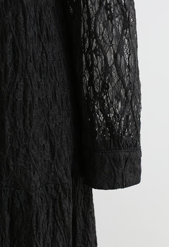 Robe portefeuille en dentelle pleine couleur unie en noir