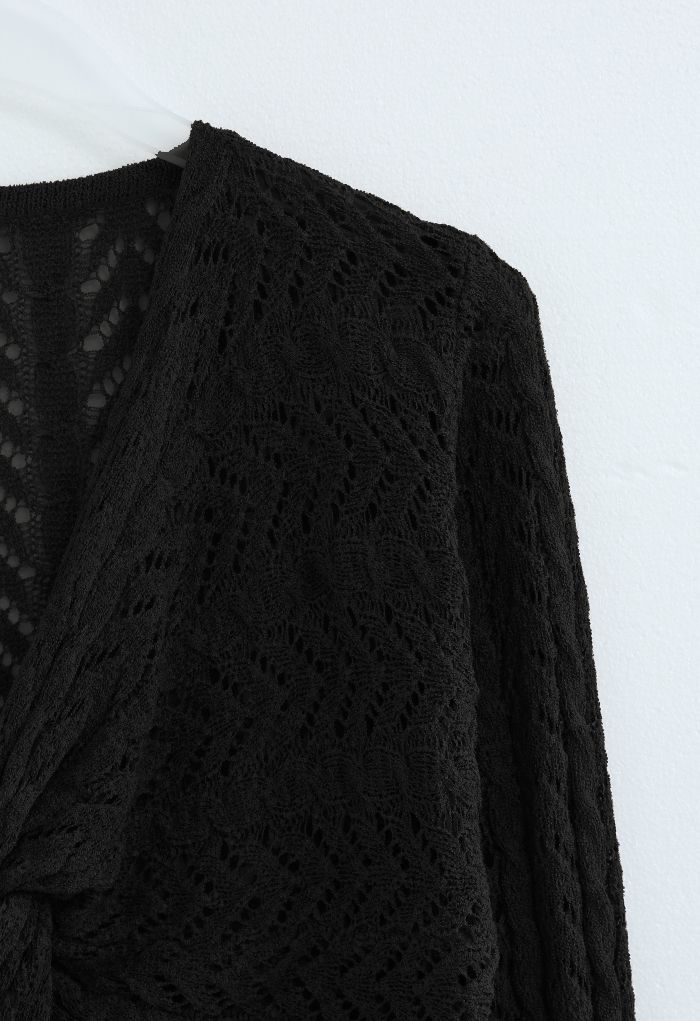 Haut court en tricot à nœud évidé sur le devant en noir