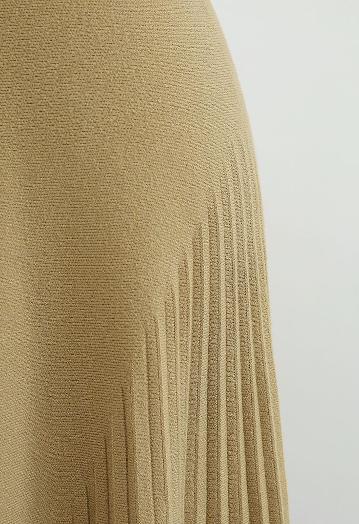 Jupe mi-longue en tricot ultra-doux à texture plissée en moutarde