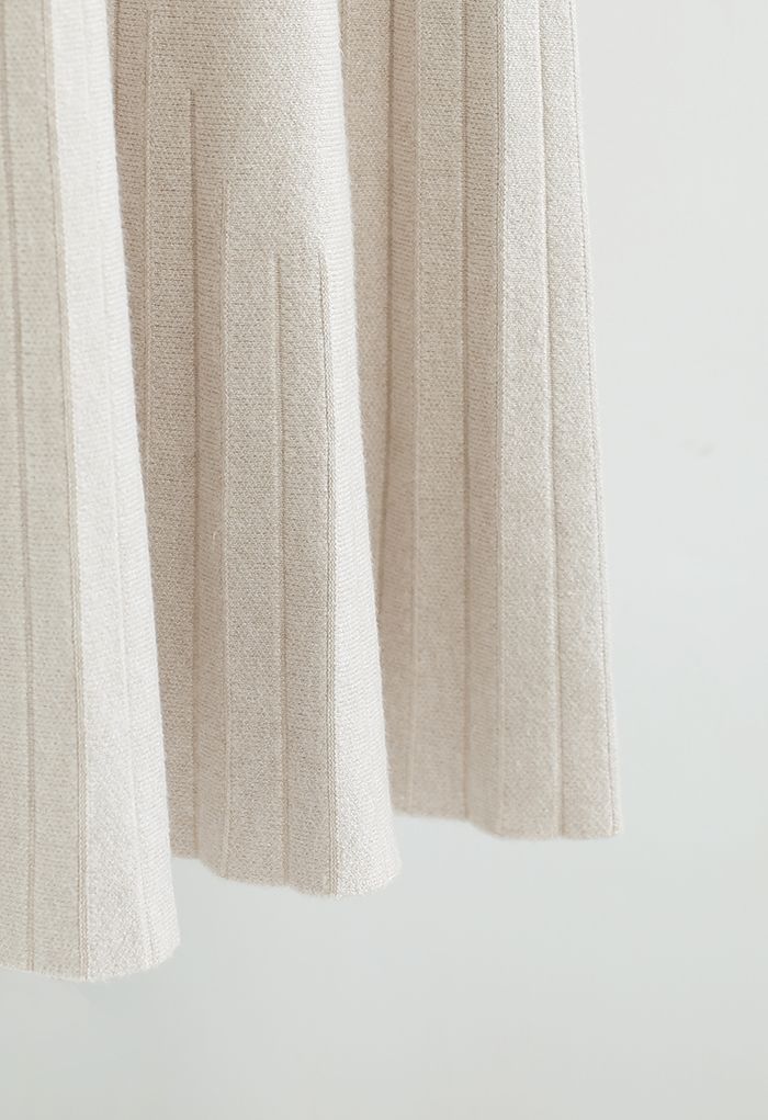 Jupe mi-longue en tricot ultra-doux à texture plissée en sable