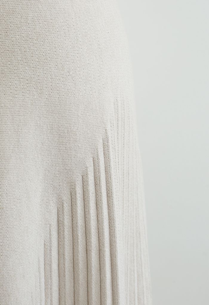 Jupe mi-longue en tricot ultra-doux à texture plissée en sable