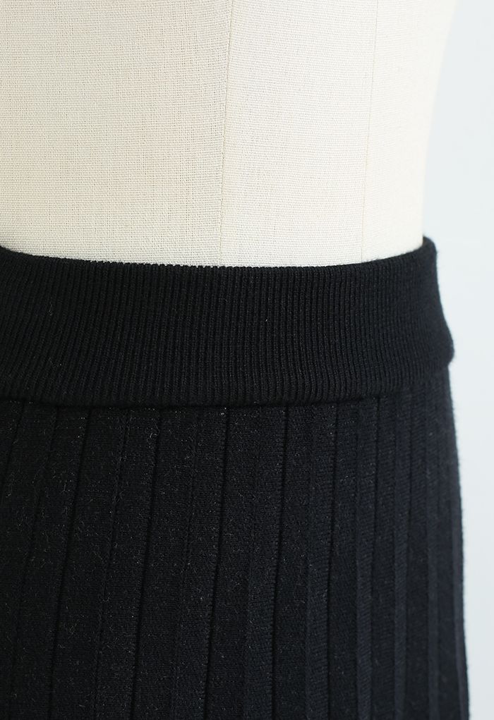 Jupe en tricot ombré plissé à pois denses en noir