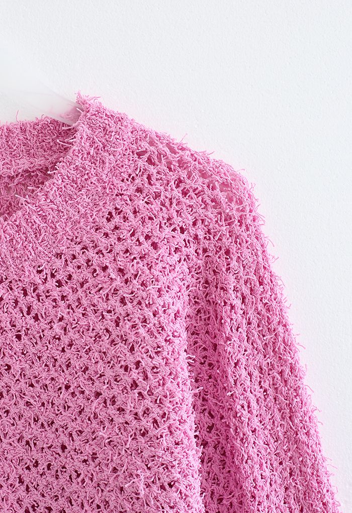 Crop top en tricot à ourlet asymétrique évidé en rose vif