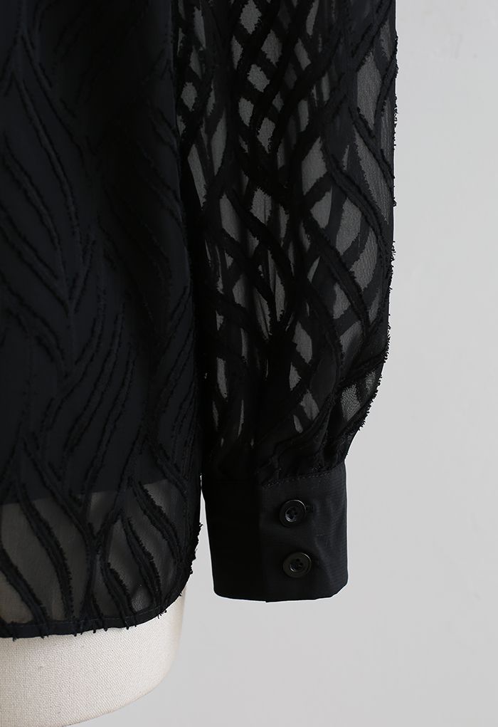 Chemise ample texturée ondulée chic en noir