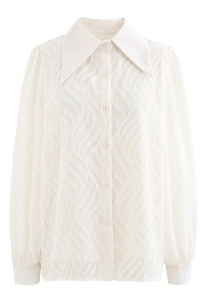 Chemise ample texturée ondulée chic en blanc