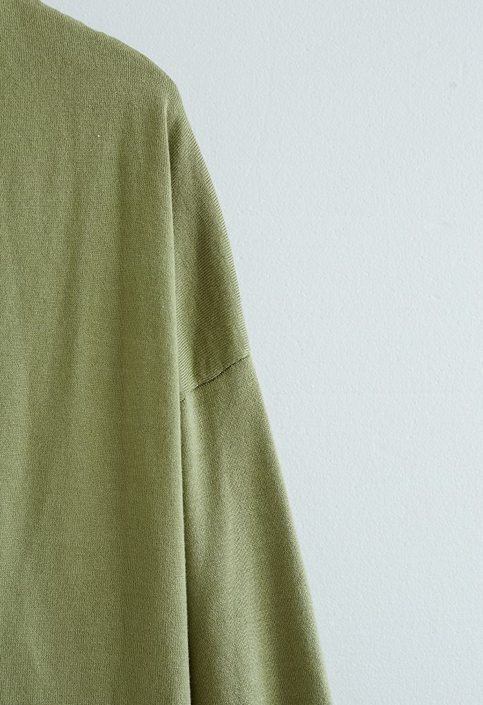Cardigan long ample à col châle en vert mousse