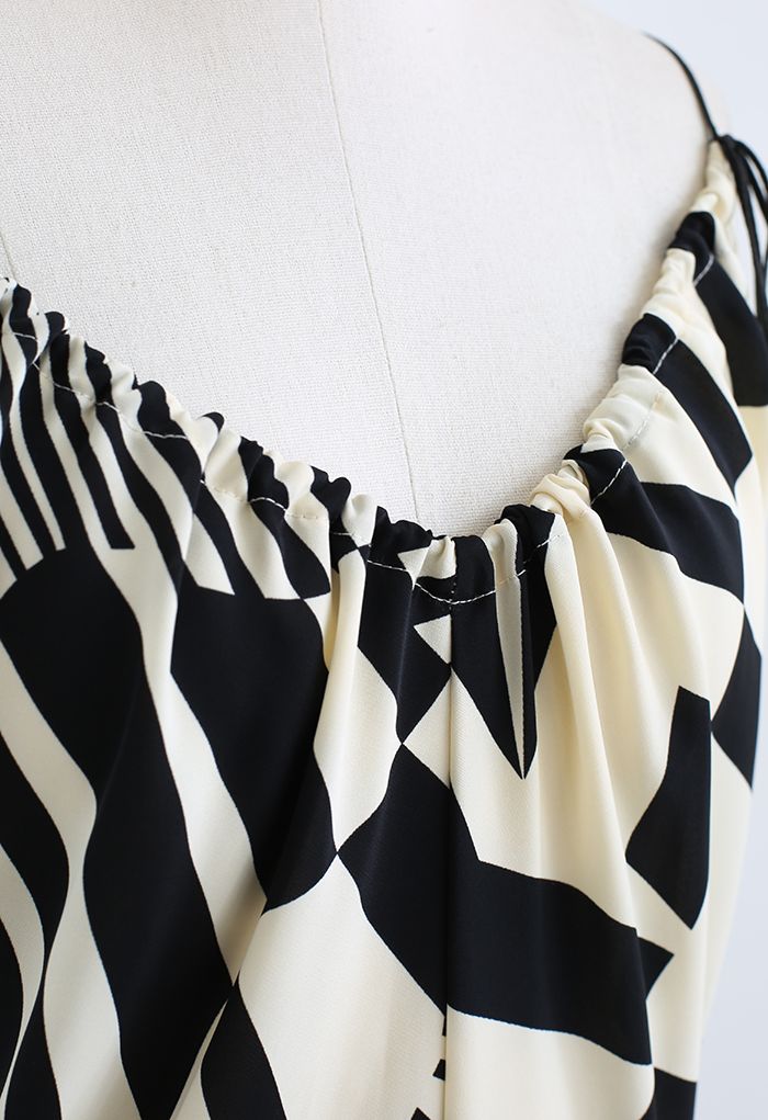 Robe camisole à cordon de serrage et imprimé géométrique