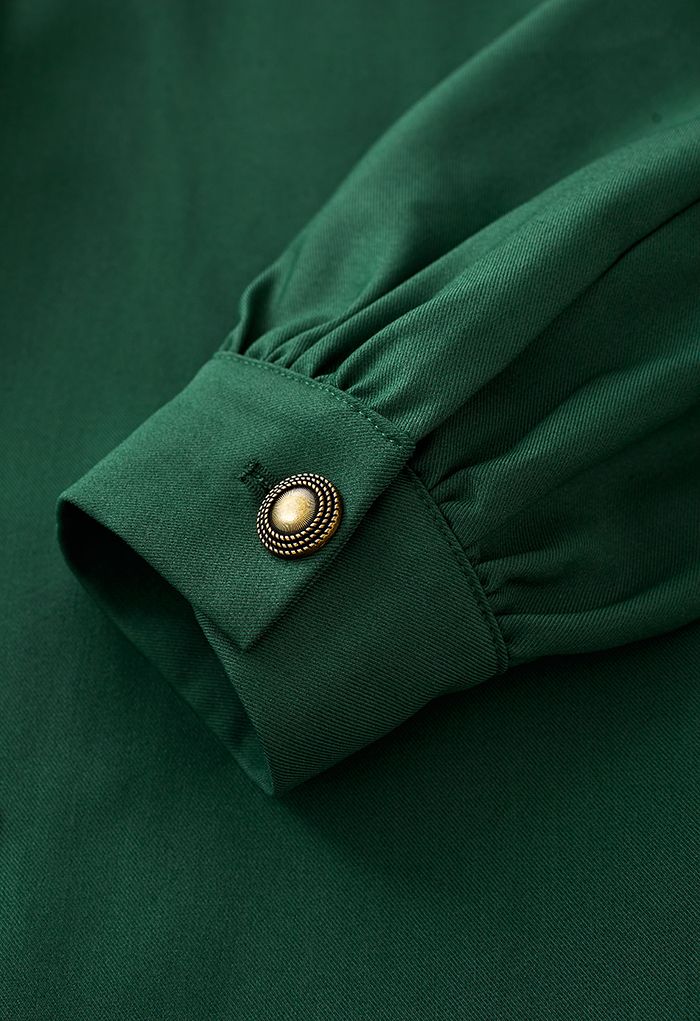 Manteau ceinturé à double boutonnage avec nœud papillon Exquis en Vert Foncé