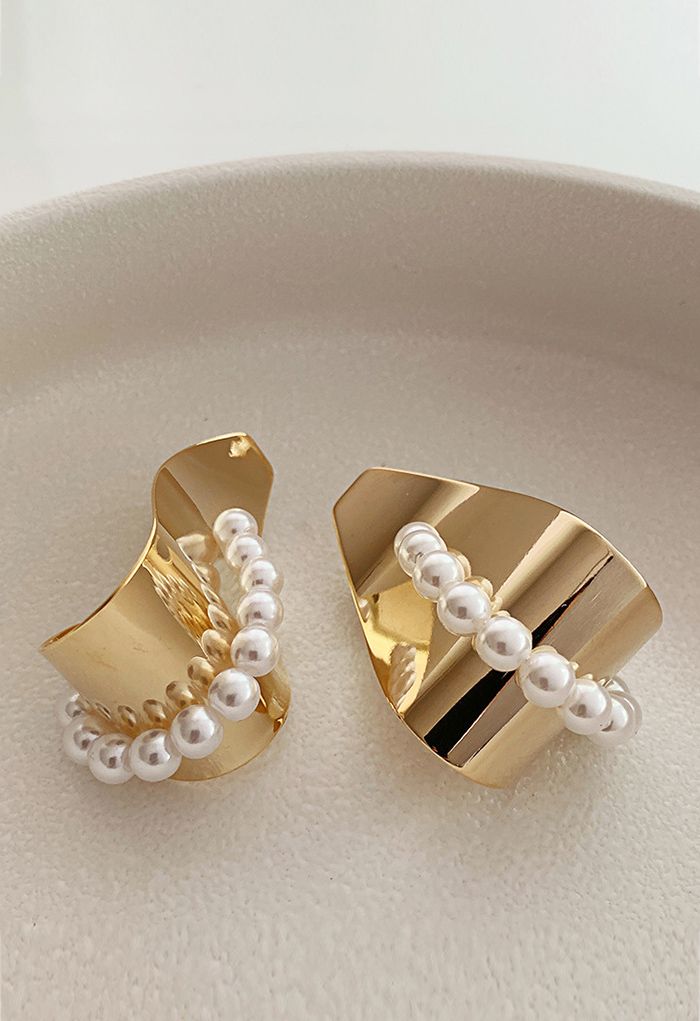 Boucles d'oreilles pliantes en métal avec garniture de perles