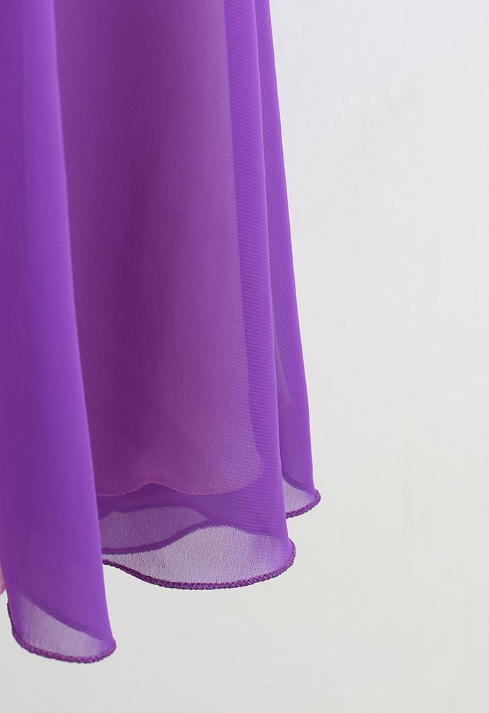 Jupe longue portefeuille épissée à taille nouée en violet