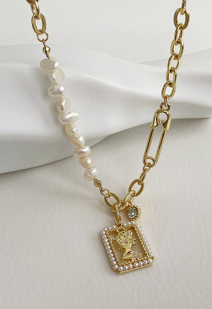 Collier à épingle à tête dorée avec pendentif en forme de perle