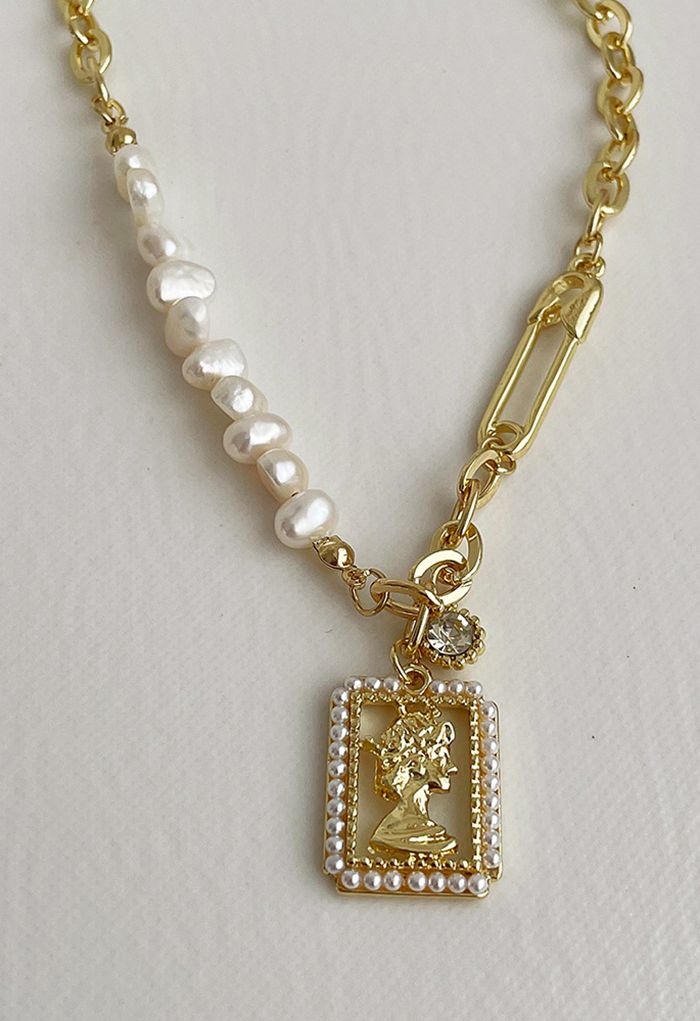 Collier à épingle à tête dorée avec pendentif en forme de perle