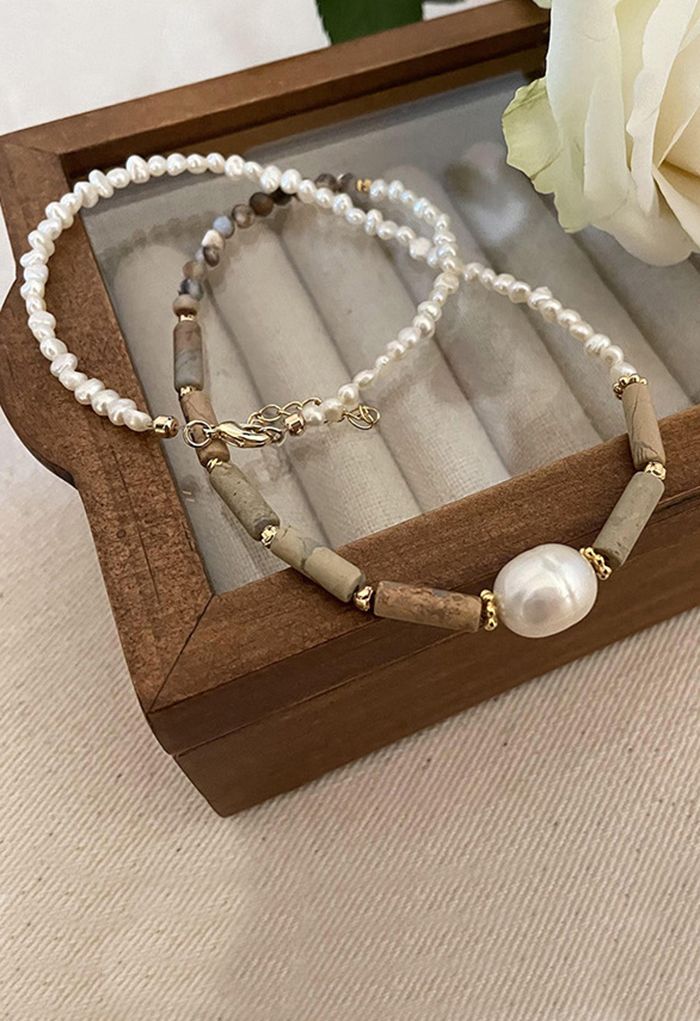 Collier de perles épissés en pierre naturelle