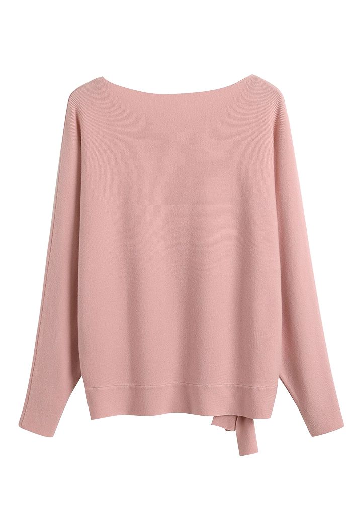 Pull oversize à manches chauve-souris et nœud papillon en rose