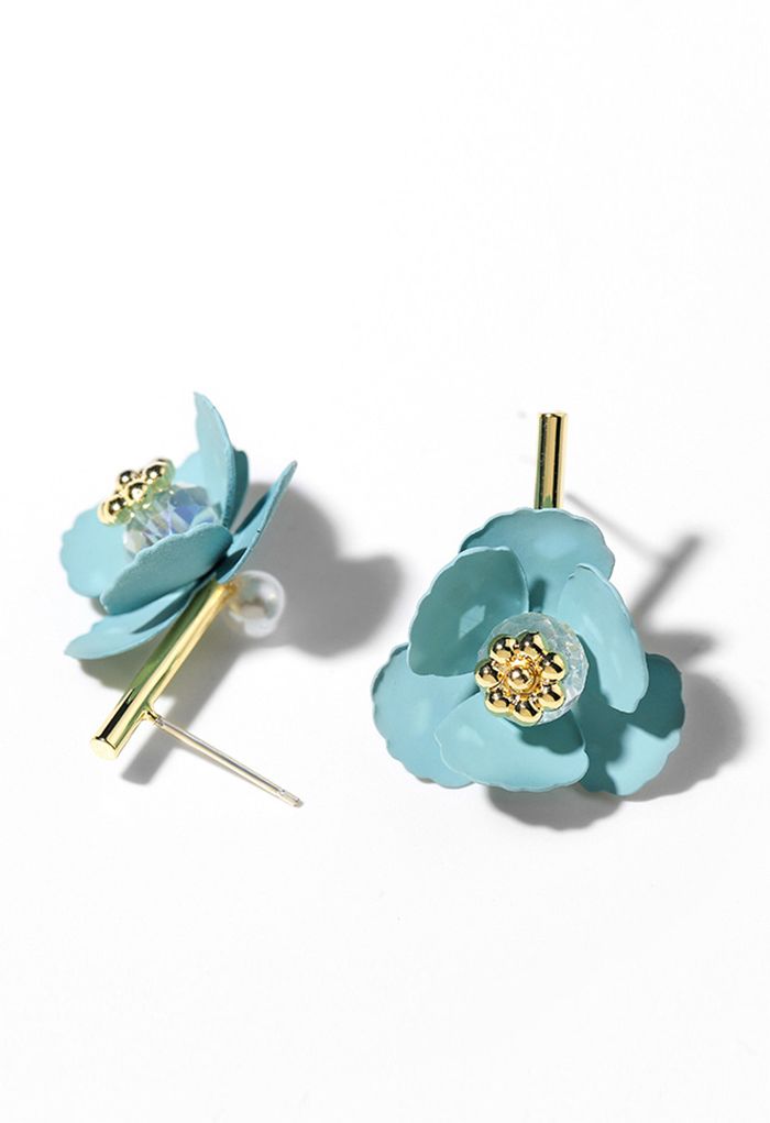 Boucles d'oreilles florales 3D couleur turquoise