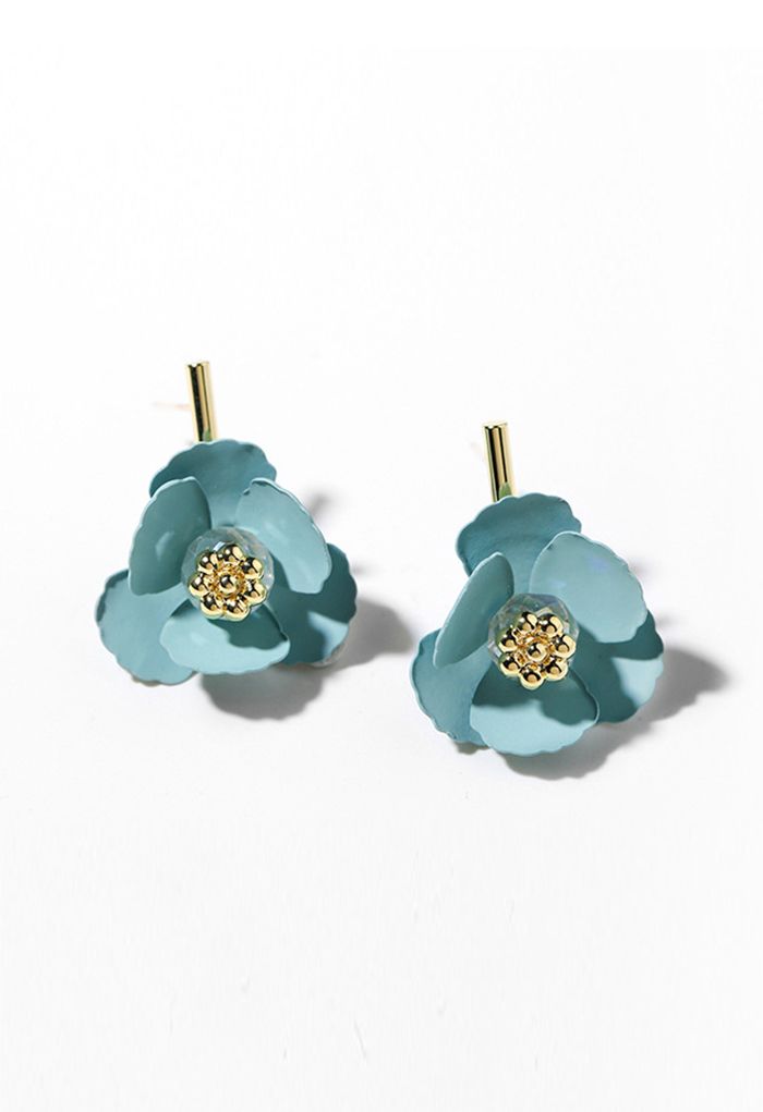 Boucles d'oreilles florales 3D couleur turquoise