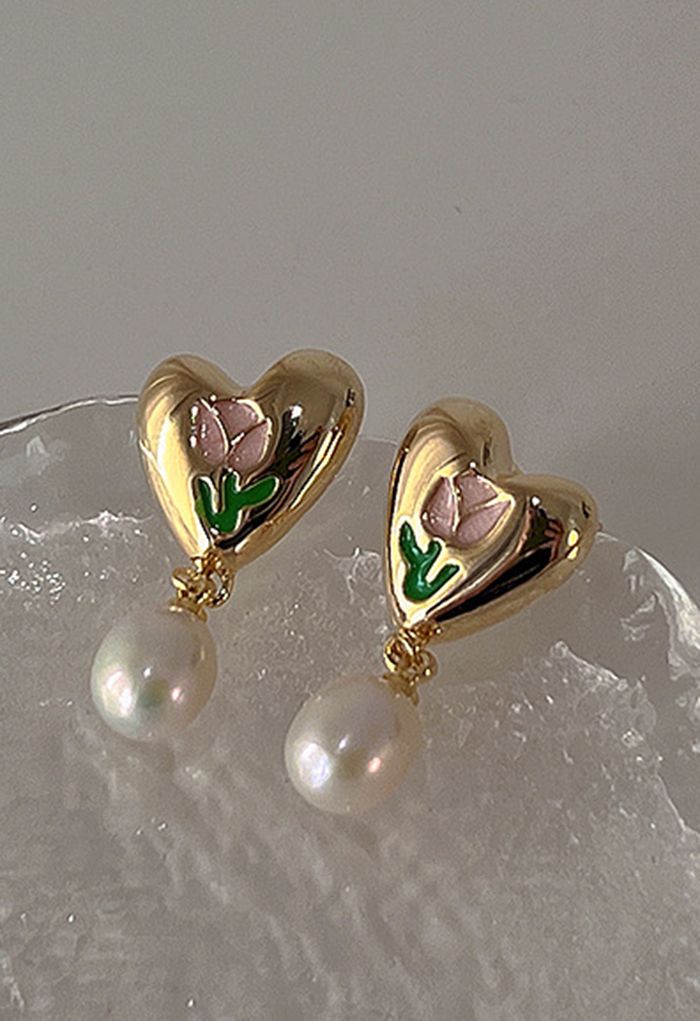 Boucles d'Oreilles Perles Forme Coeur Tulipe