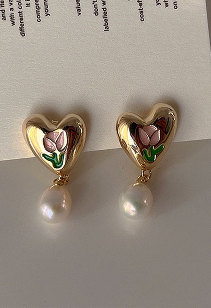 Boucles d'Oreilles Perles Forme Coeur Tulipe