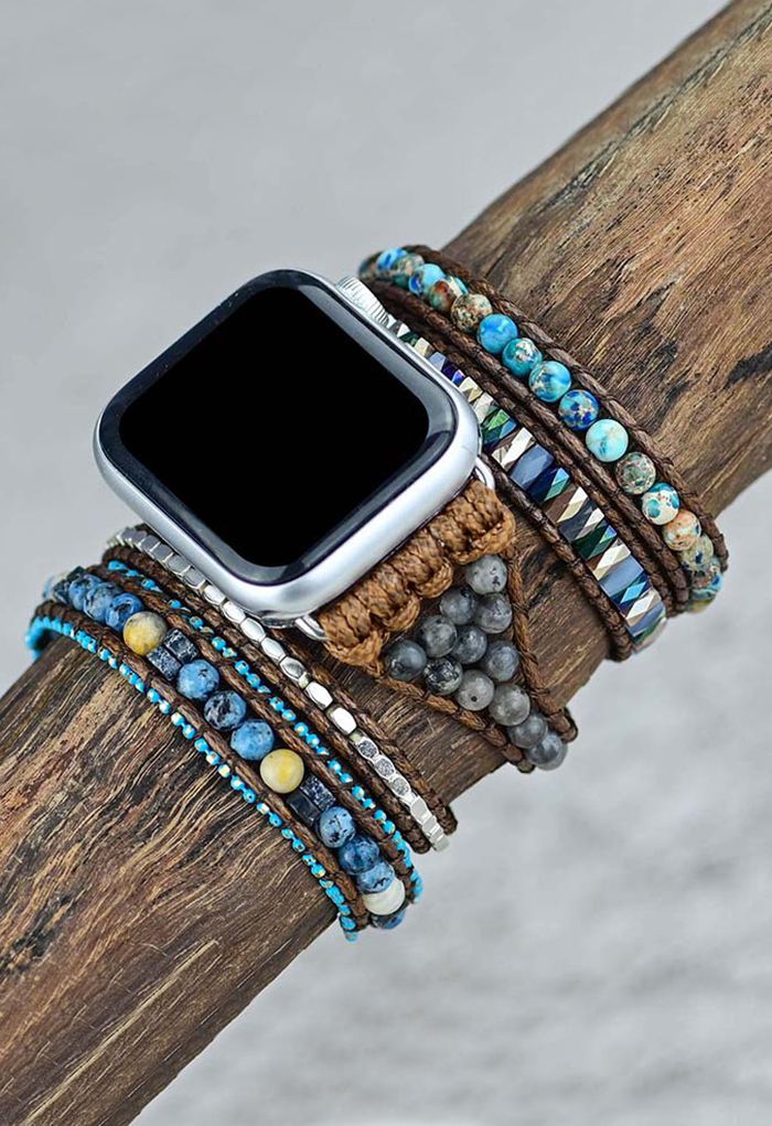 Bracelet de montre tendance en pierre naturelle bleue