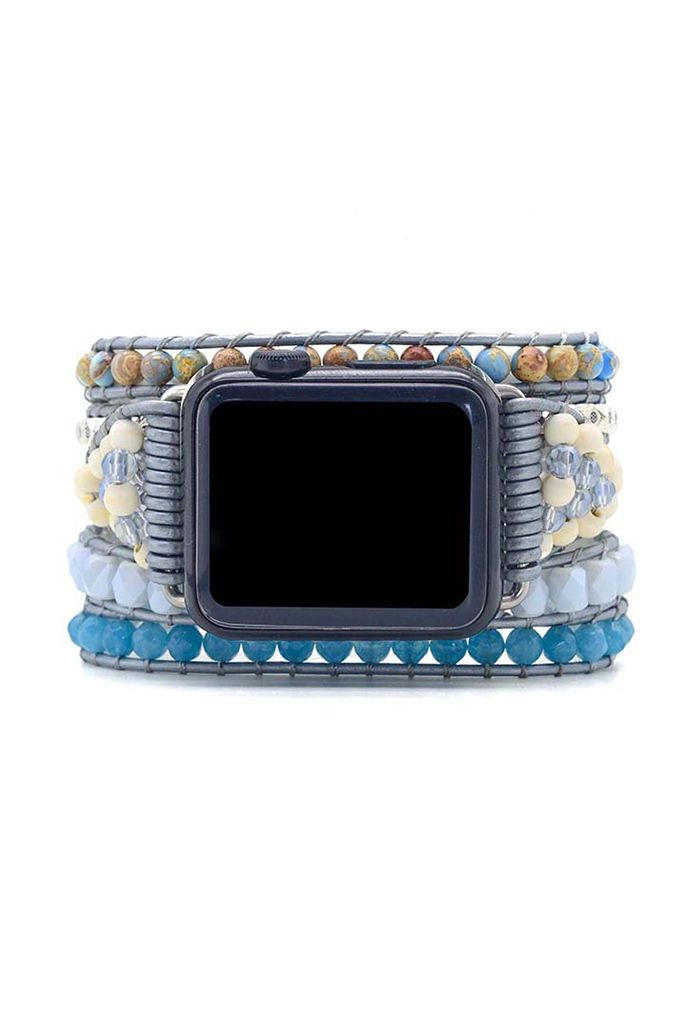 Bracelet de montre torsadé pierres bleues naturelles