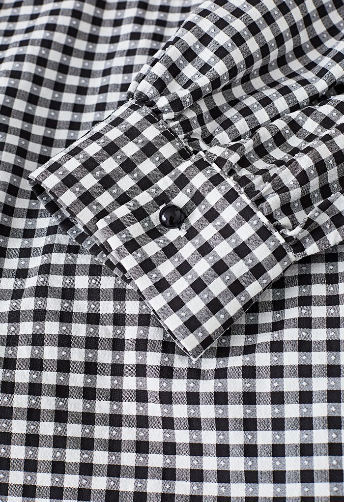 Chemise courte en mousseline de soie torsadée à l'avant Vichy en noir