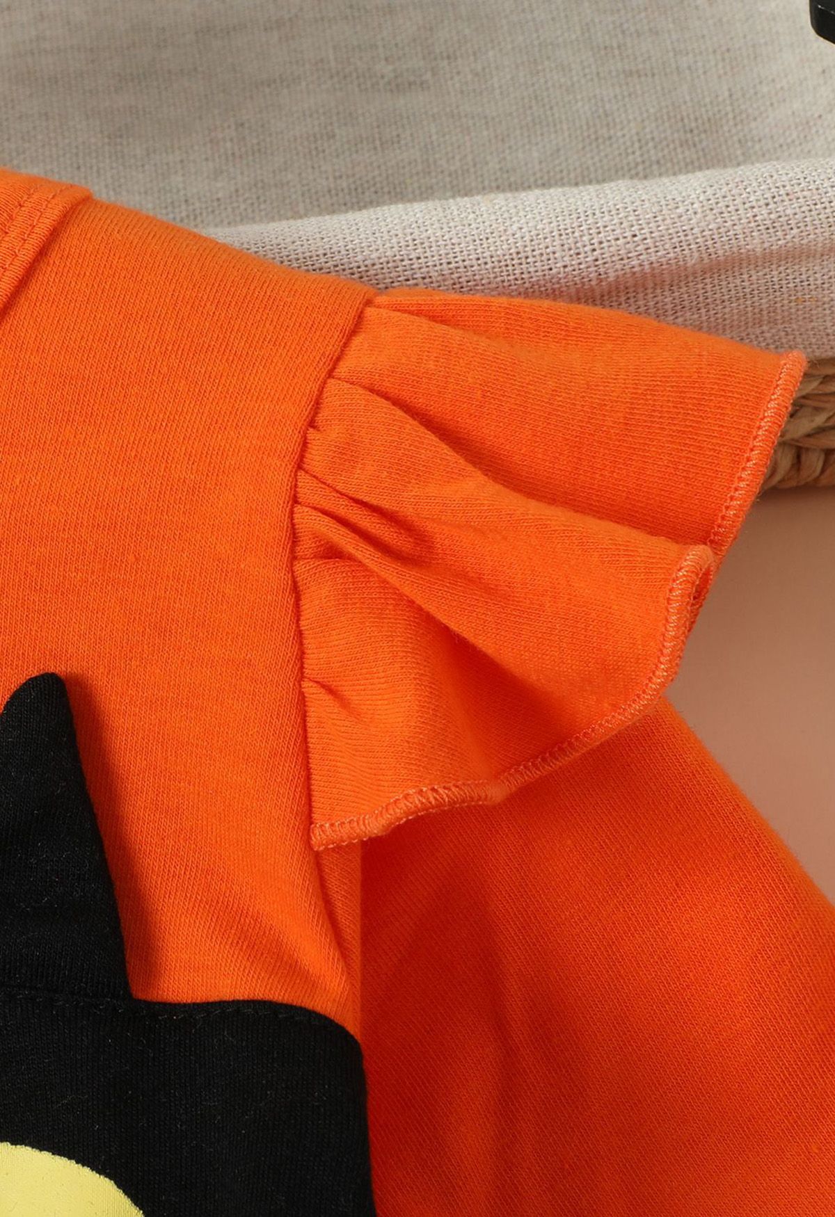Robe épissée en tulle à volants Black Owl pour enfants en orange