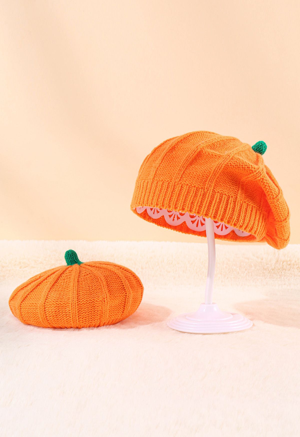 Chapeau Béret en Tricot de Citrouille d'Halloween