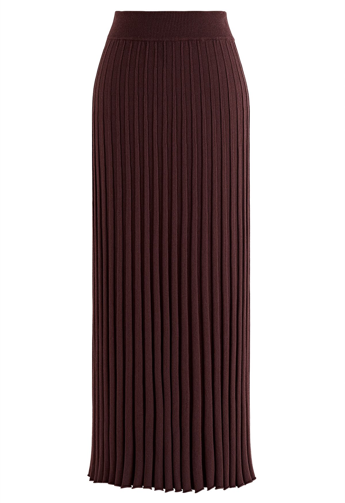 Jupe longue en tricot ultra-doux à ourlet de laitue en marron