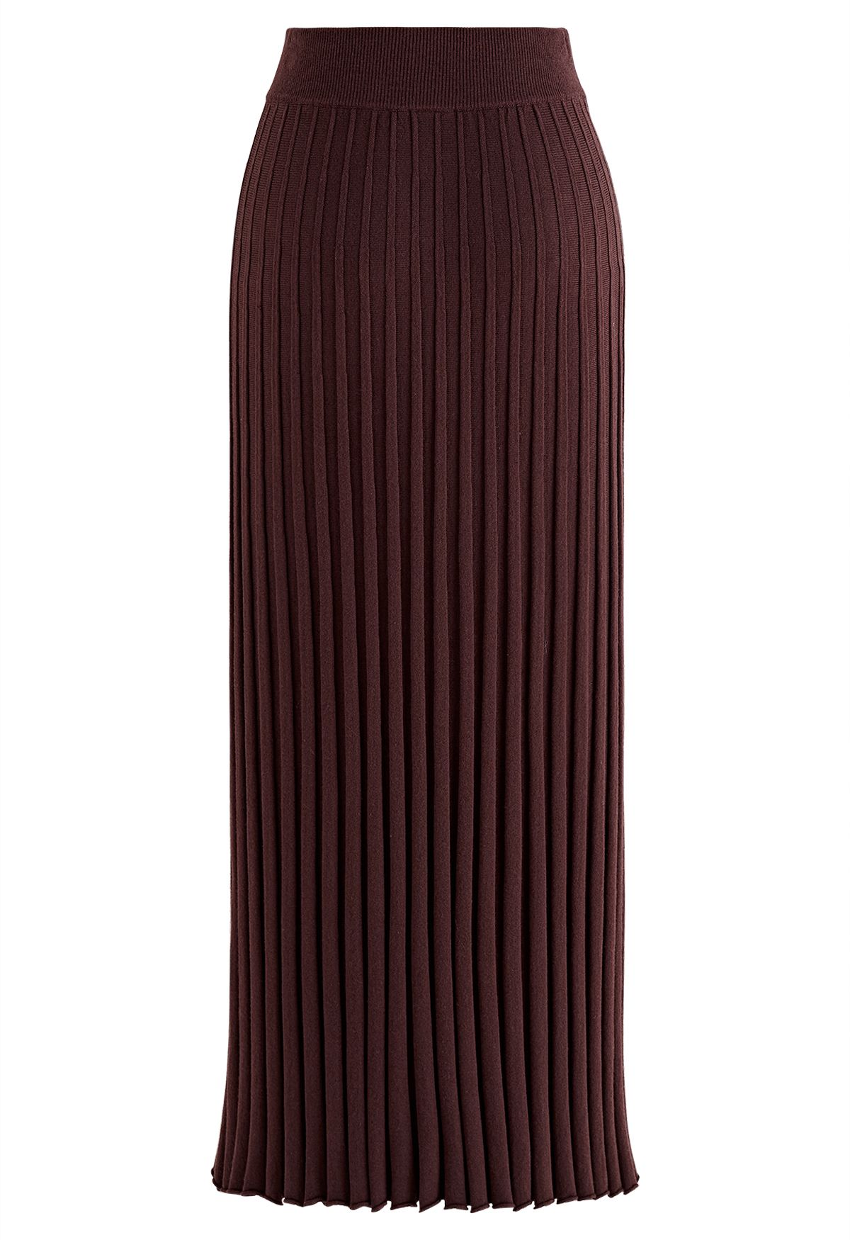 Jupe longue en tricot ultra-doux à ourlet de laitue en marron
