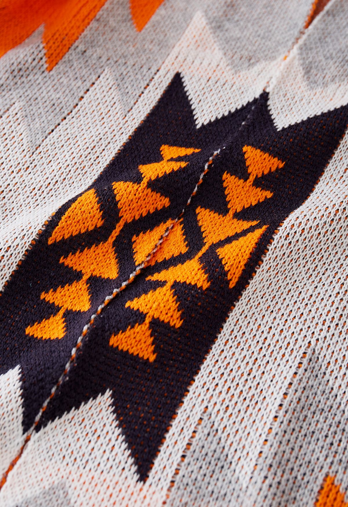 Cardigan long en tricot à motif géométrique rétro ouvert sur le devant