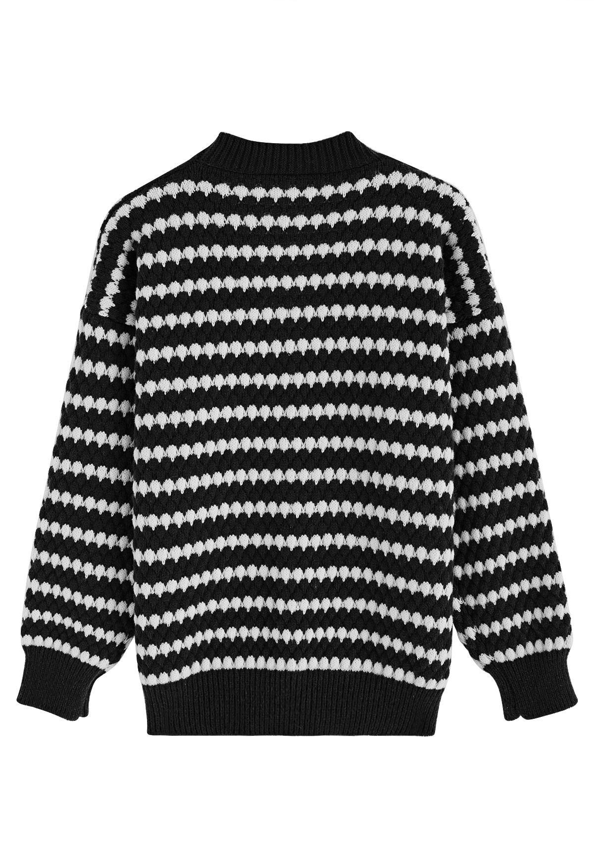 Cardigan en tricot gaufré rayé boutonné en noir