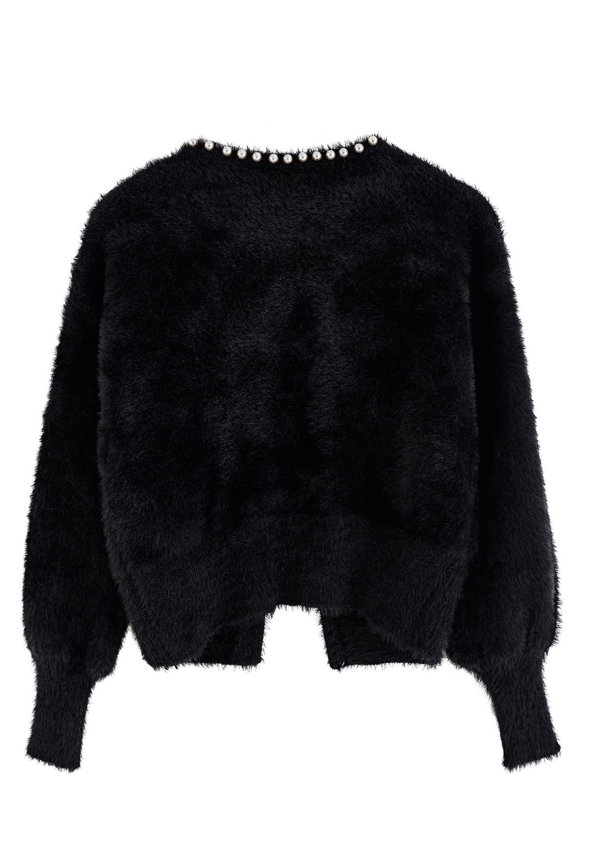 Cardigan ouvert en tricot pelucheux nacré en noir