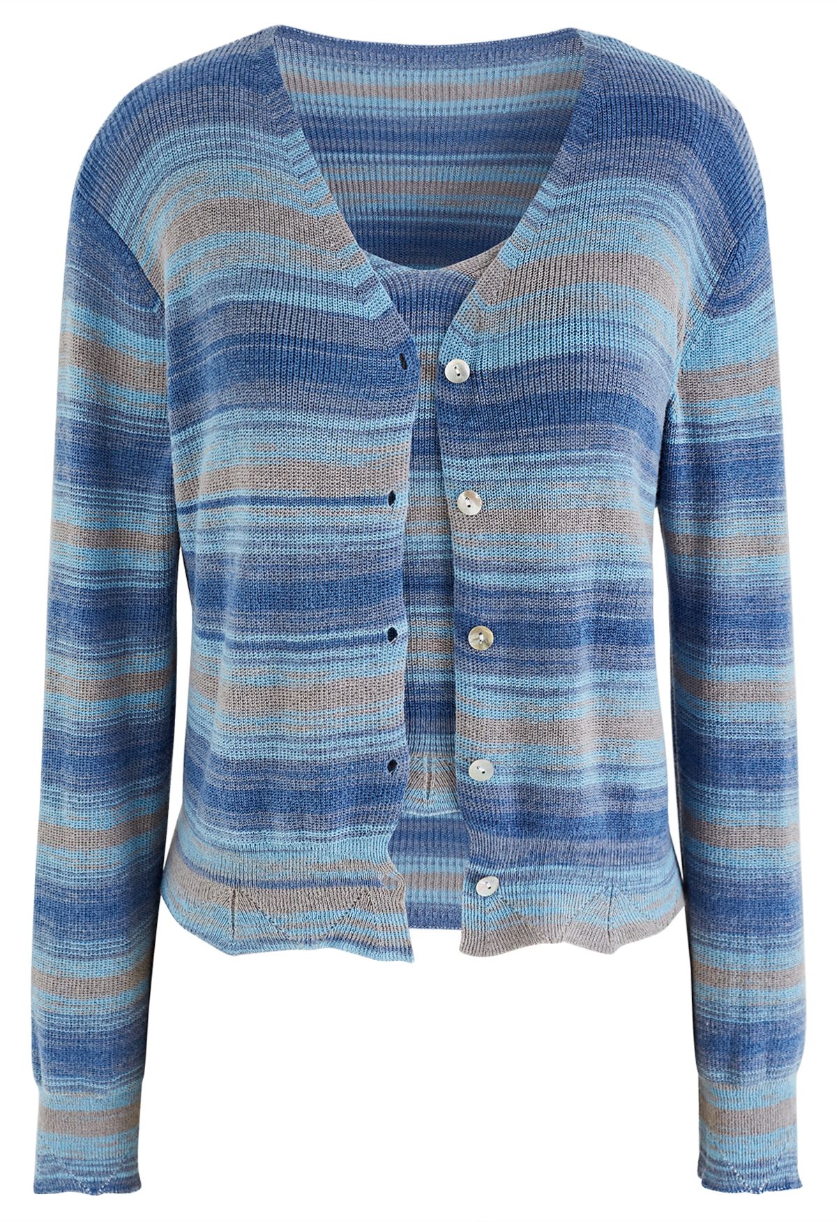 Mixcolor Striped Cami Crop Top et Cardigan Set en Bleu
